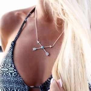 2/$10 NEW! Boho Vintage Love Cross Arrow Necklace Summer Pendant Beach Turquoise